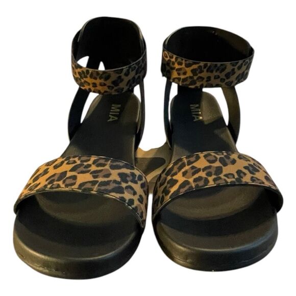 MIA Lydya Leopard Print Sandals Vegan Leather Black Brown Animal Print 7.5 - Picture 3 of 10